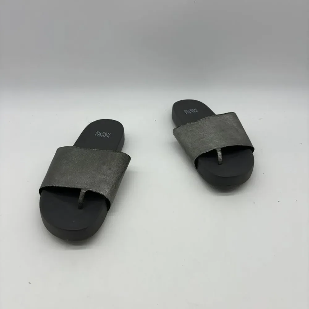 Eileen Fisher Metallic Gray Slide Sandals